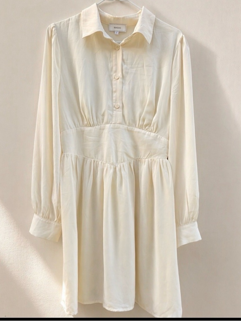Rihoas Cream/Ivori Babydoll Long Sleeve Mini Dress – Size S